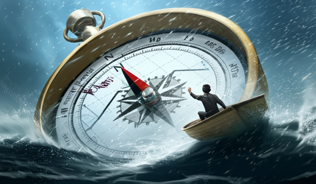 Trader navigating volatile markets with a financial compass.