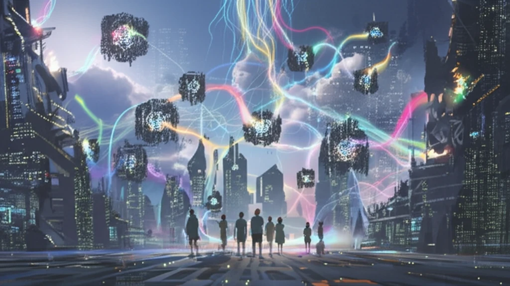 Futuristic cityscape visualizing blockchain sentiment.