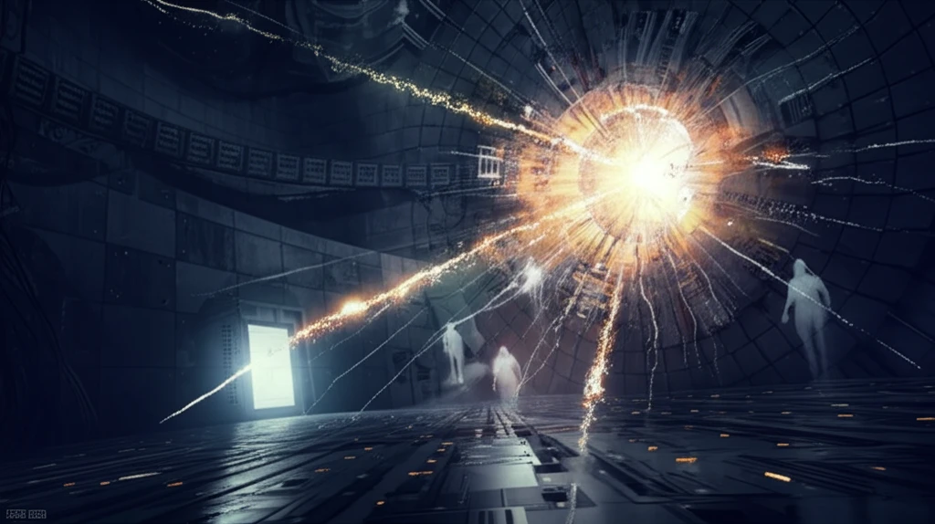 Particles colliding in a detector, hinting at undiscovered physics.