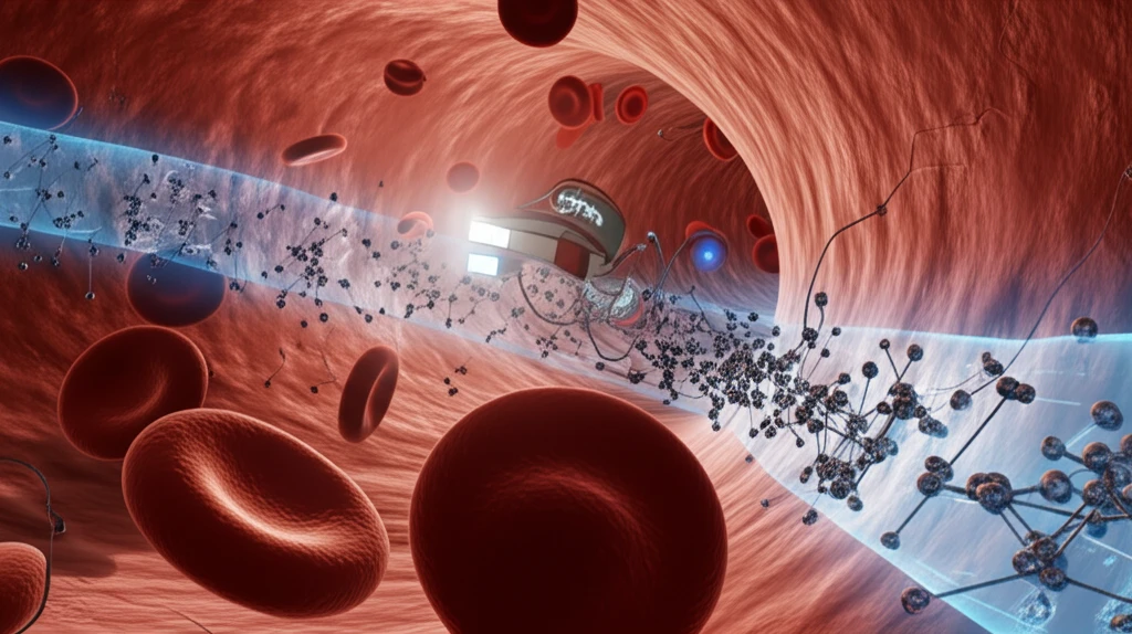 Magnetic nanoparticles flowing through a blood vessel, detected by a GMI sensor
