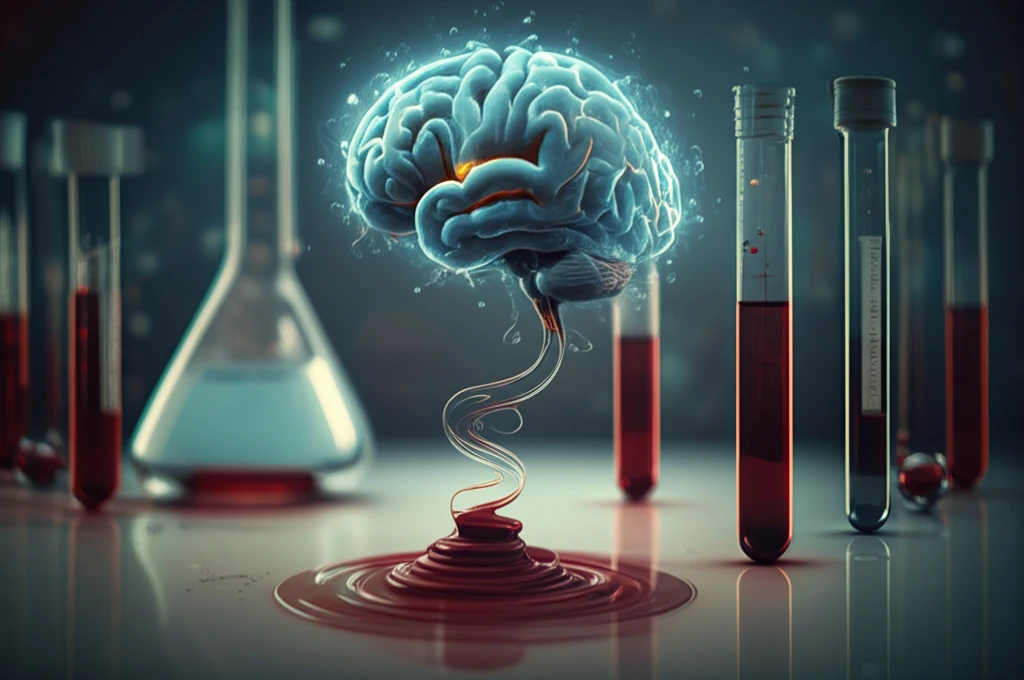 Surreal illustration of ammonia blood test impacting brain health