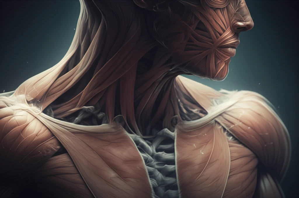Digital illustration of feather-like patterns in muscle tissue, symbolizing muscle disease.