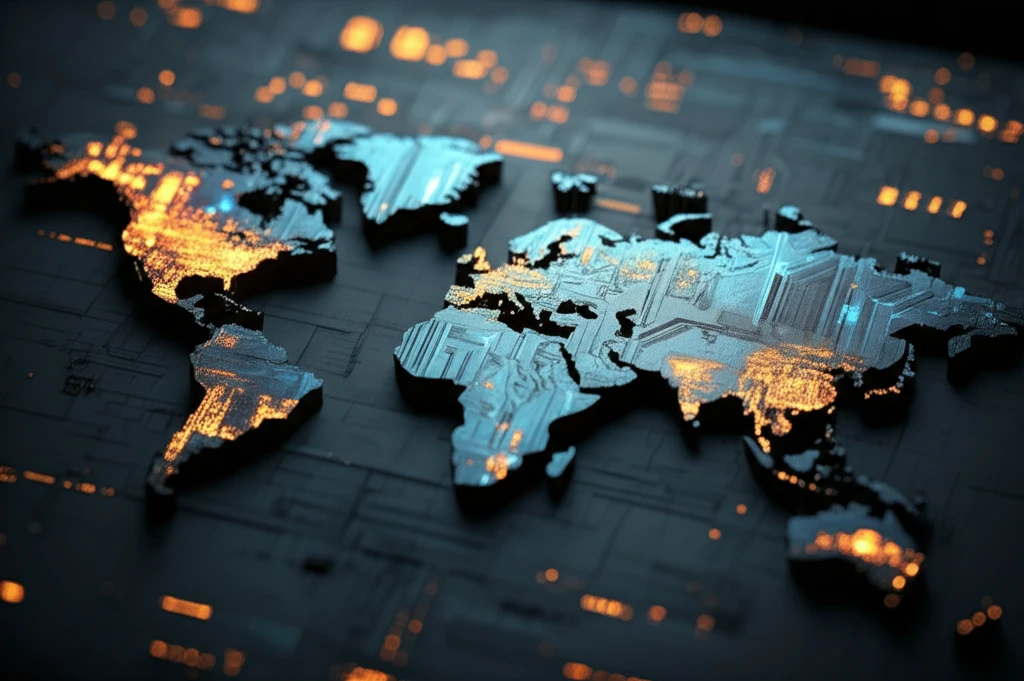 World map reshaped by AI, uneven distribution of benefits