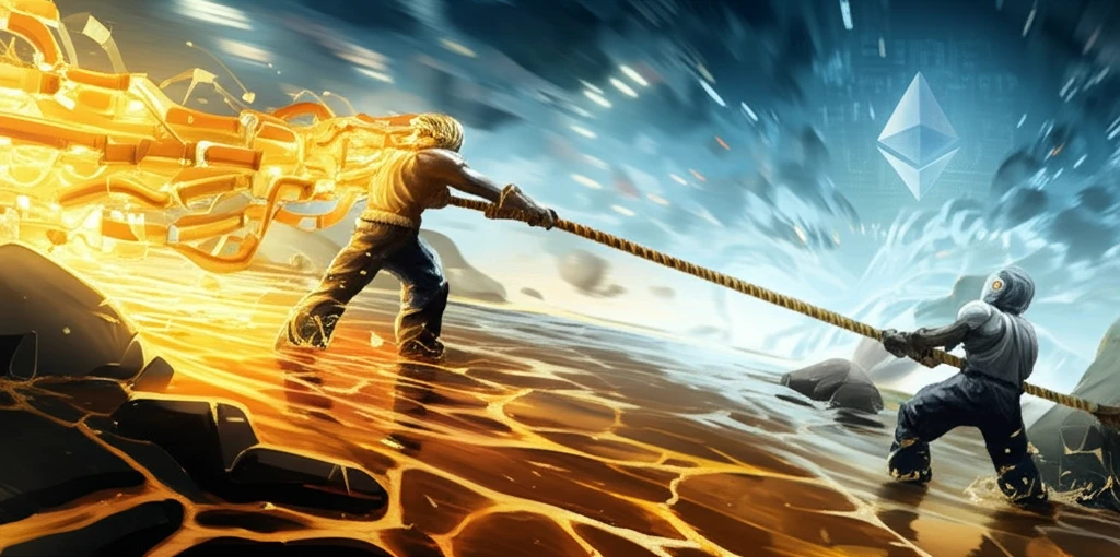 Tug-of-war between data speed and cryptocurrency rewards in Ethereum.