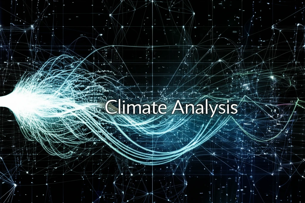 Interconnected climate models with data flows converging on a central globe, symbolizing sensitivity analysis.