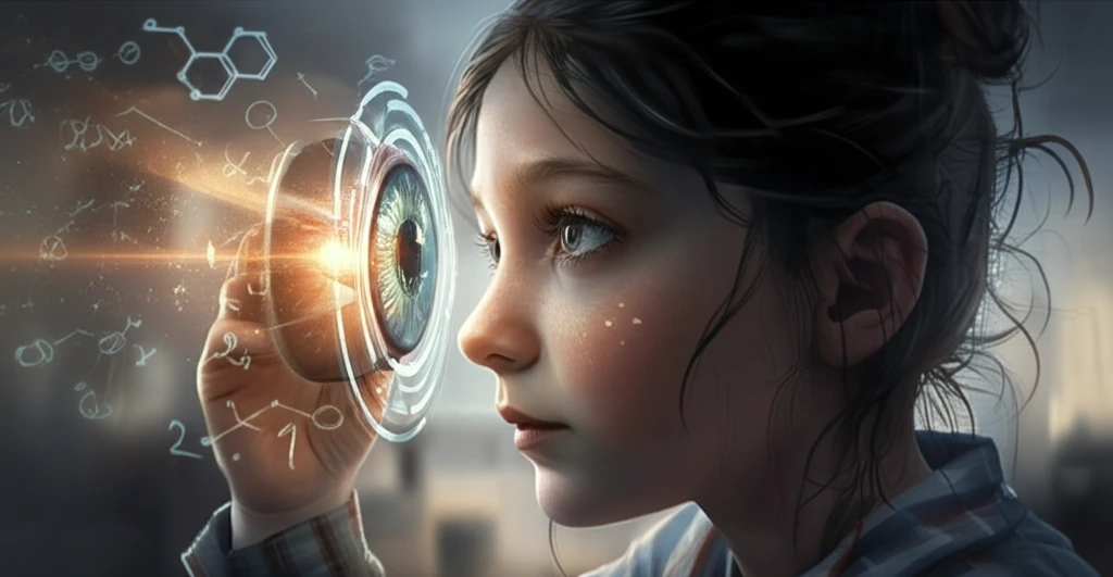 A child's eye exam revealing a detailed retinal view.