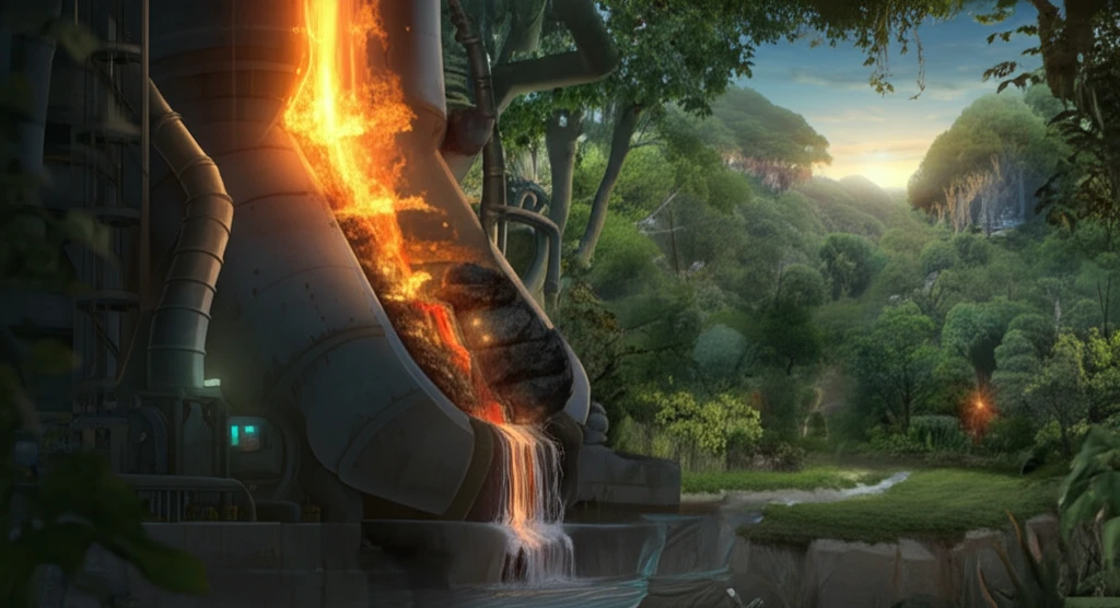 Futuristic power plant using co-combustion to generate clean energy from biomass and coal.