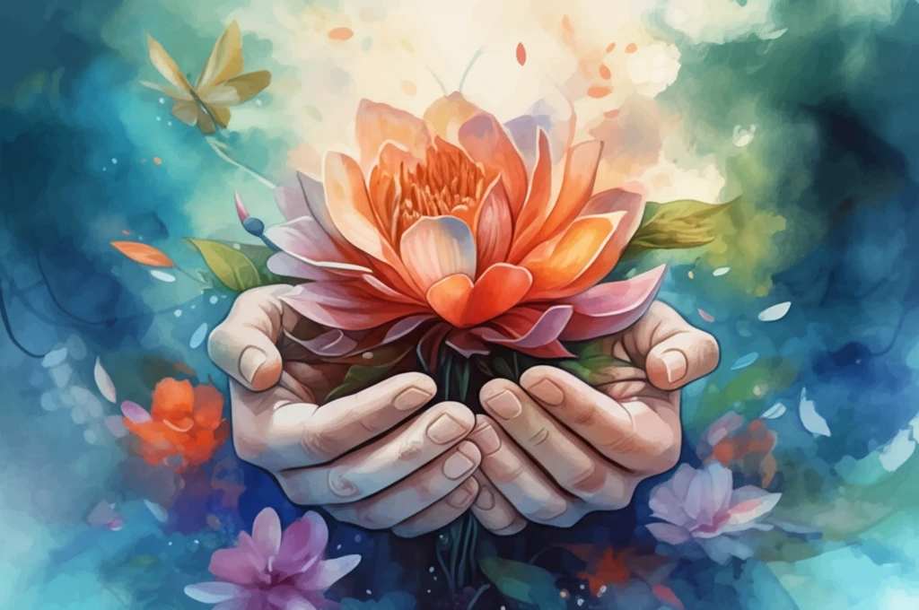 Hands gently holding a flower, symbolizing healing and empowerment for rheumatoid arthritis.