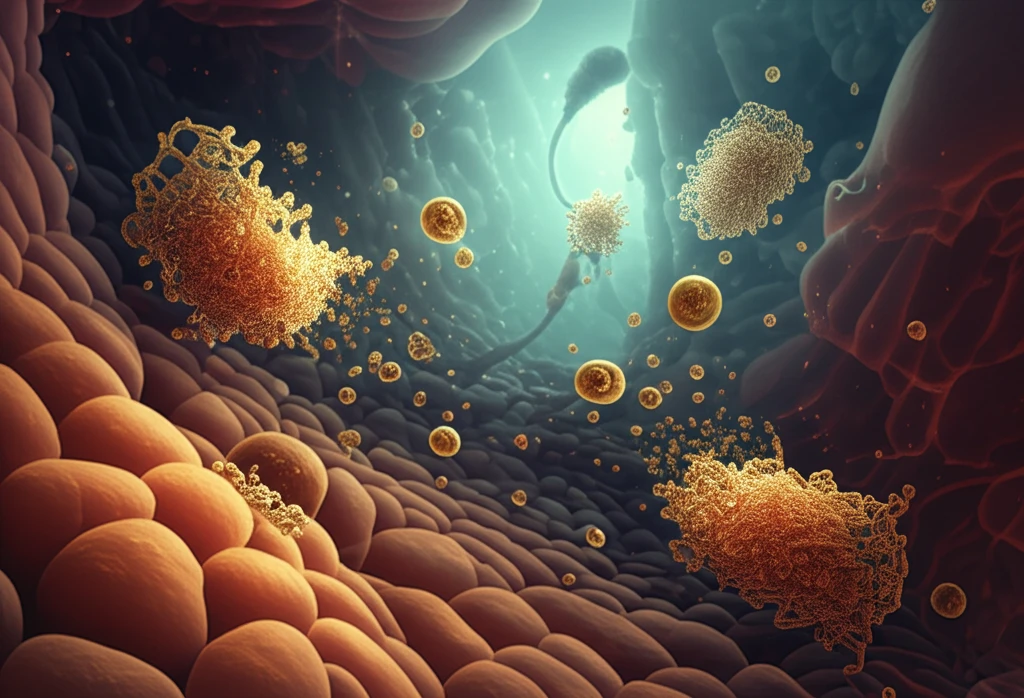 Microscopic view of beta-glucanase enzymes breaking down plant cell walls.
