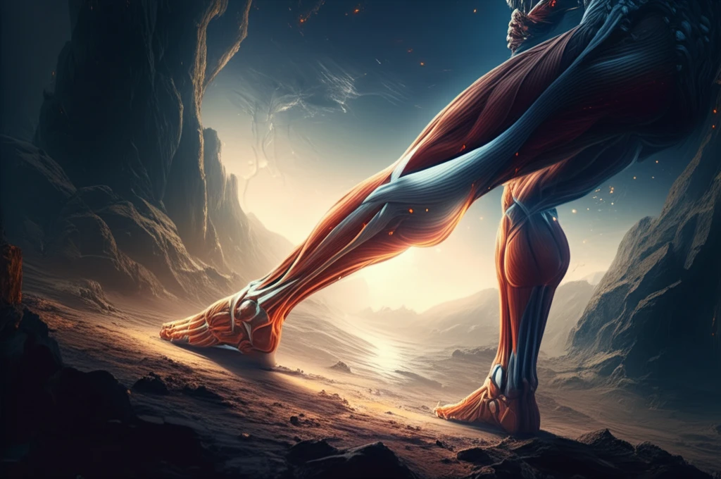 Achilles tendon healing and strengthening over a landscape, symbolizing recovery.