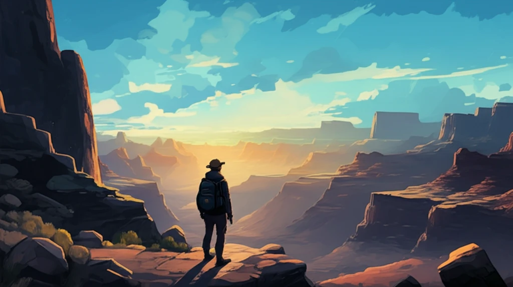 A lone hiker silhouetted in the Grand Canyon.