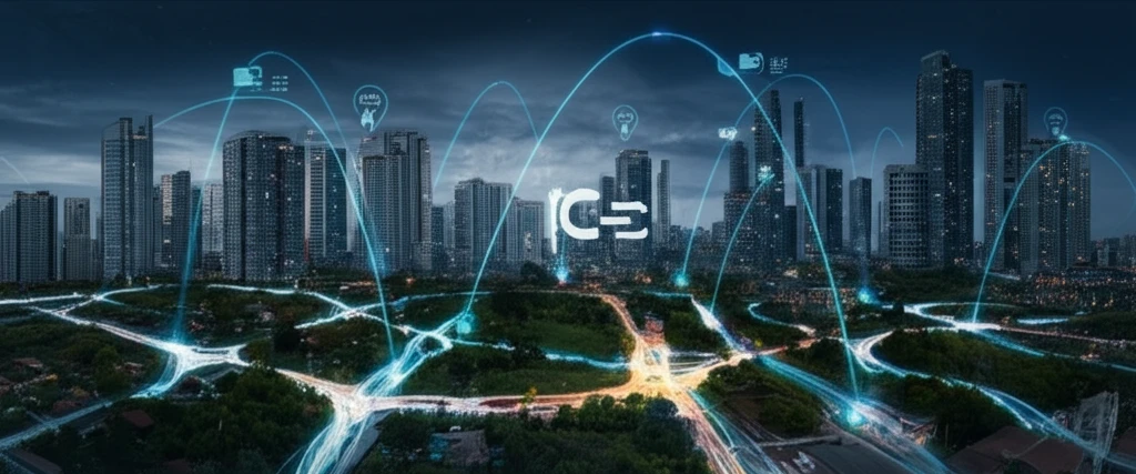 Sustainable city design concept with green spaces and interconnected street network.