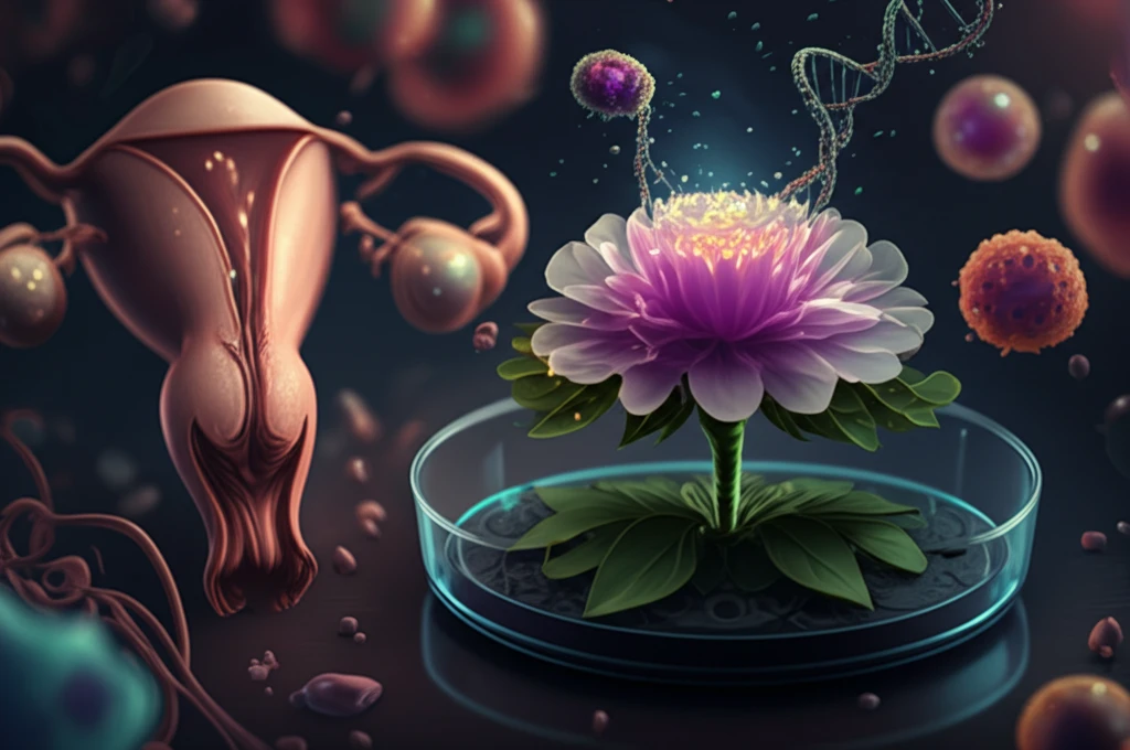 A blooming flower inside a petri dish, representing embryo development and the potential for new life.