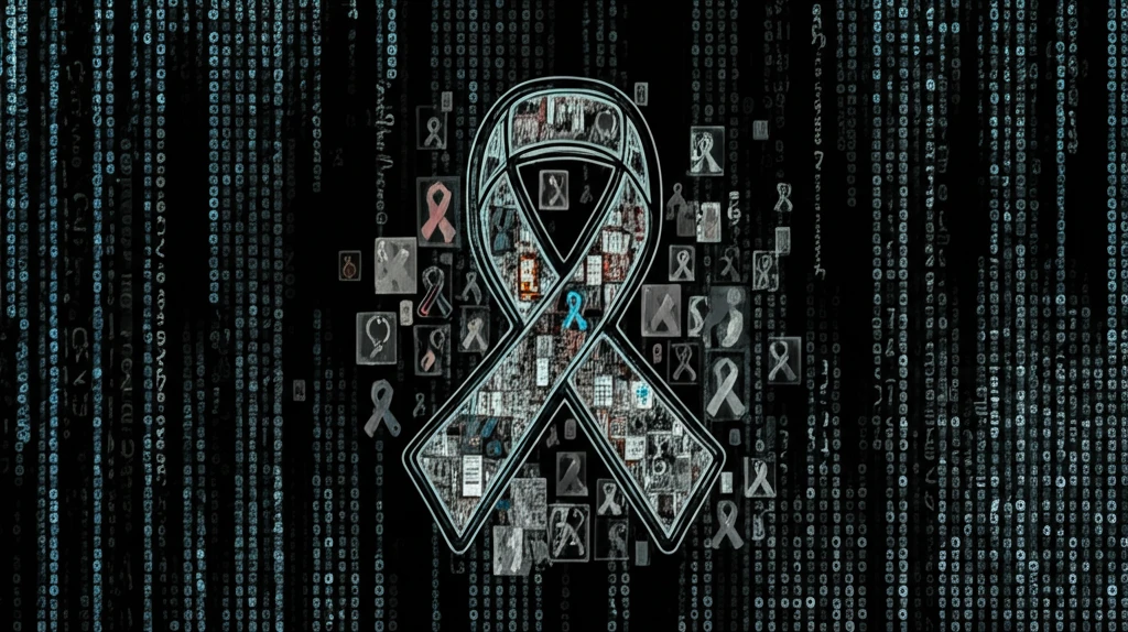 Data mosaic symbolizing diversity and precision in cancer data.