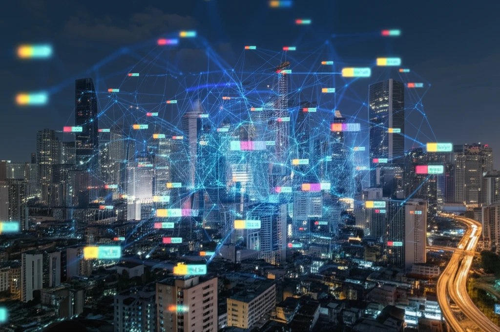 AI Neural Network Over Financial District