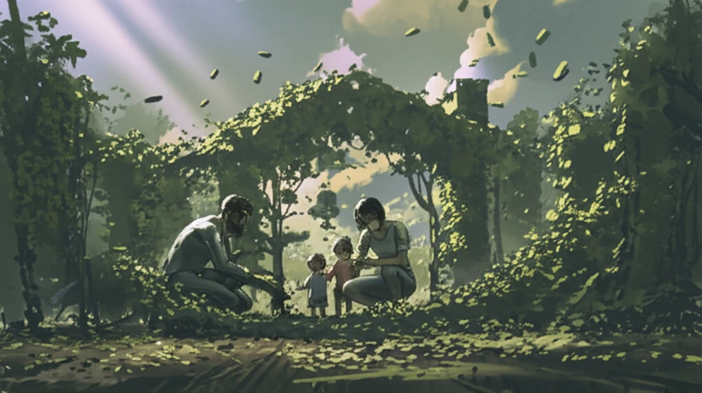 Family creating a shield around their home, protected from bioterrorism