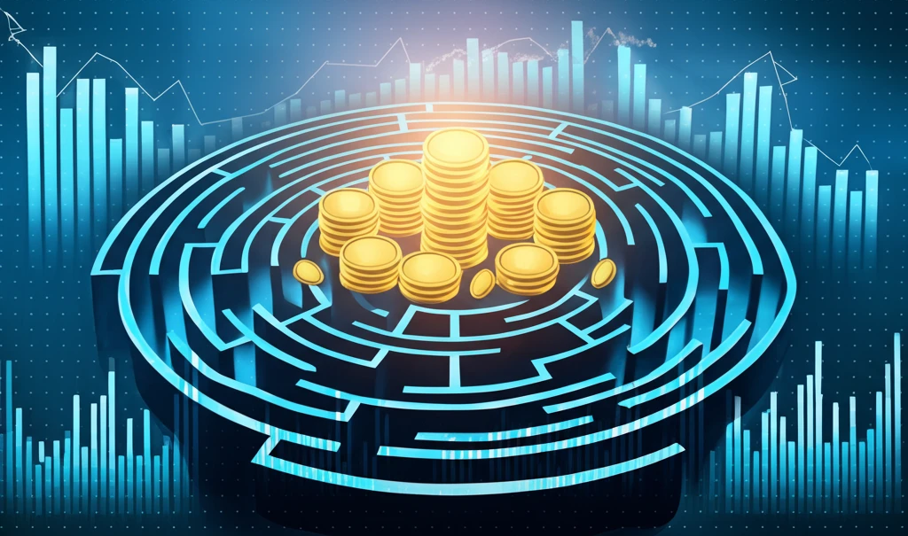 A surreal labyrinth of financial charts symbolizes the complexity of portfolio construction.