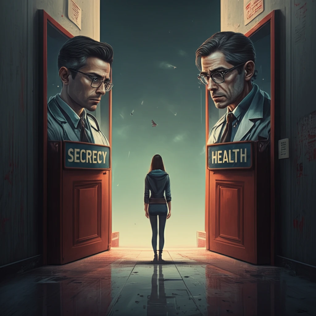 A symbolic representation of the difficult choice between secrecy and health in HIV testing.