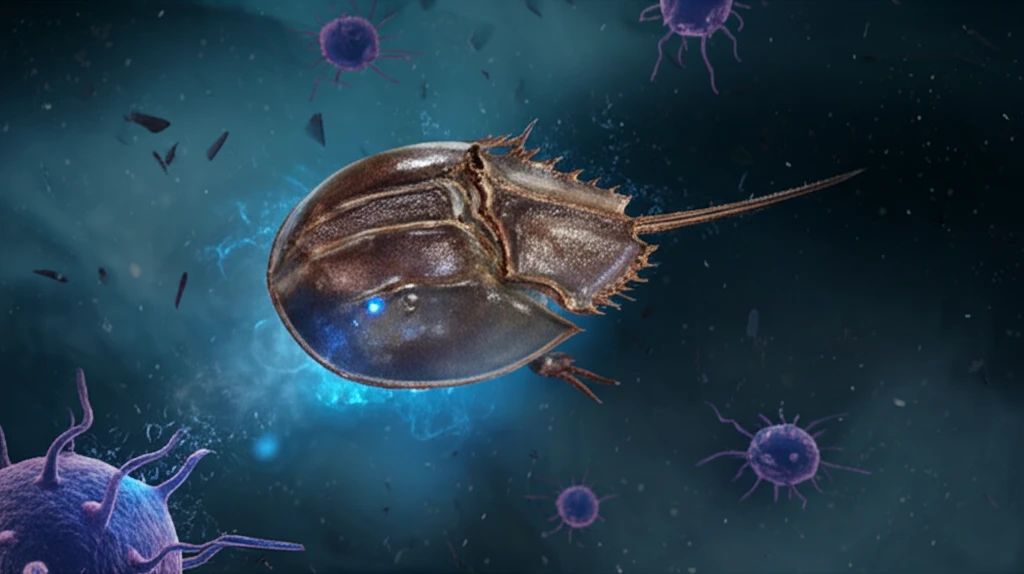 Horseshoe crab with blue blood destroying cancer cells.