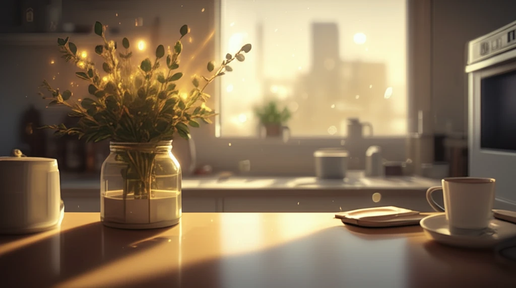 Thyme sprigs emitting golden light