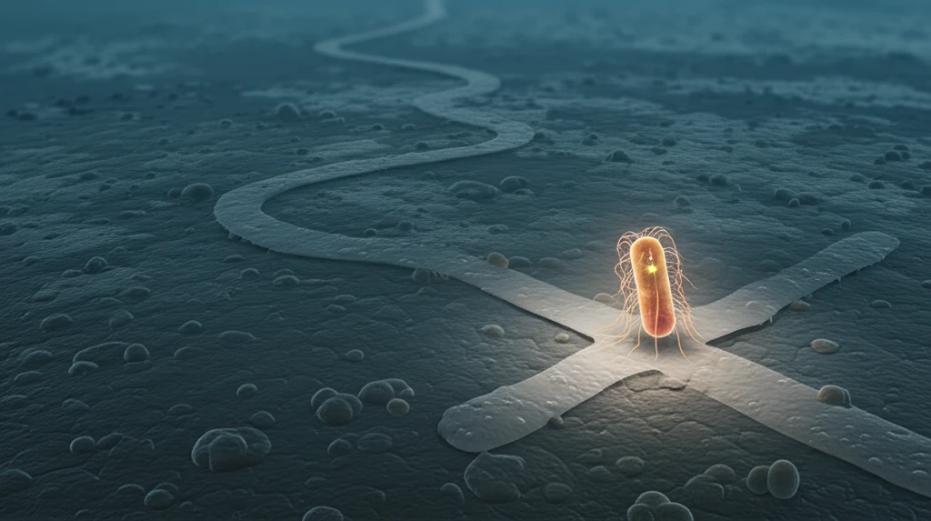 Microscopic landscape with Raoultella Planticola bacterium at a crossroads