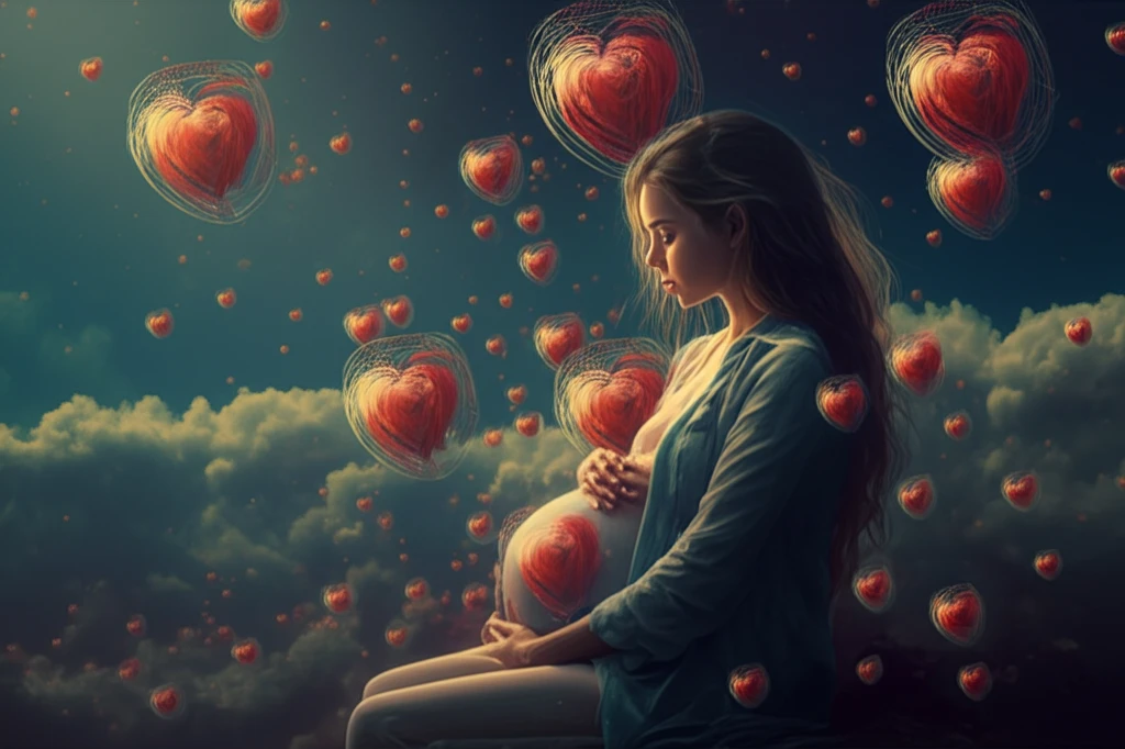 Surreal illustration of maternal health balance.