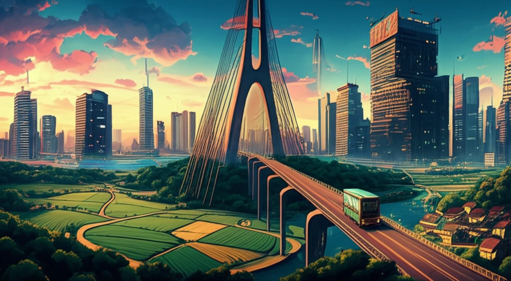 A digital illustration symbolizing the bridging of regional disparities through public service equalization.