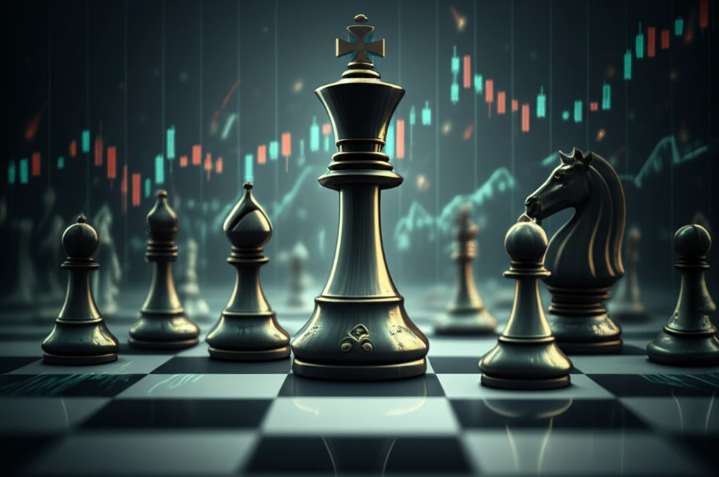 Chess game on stock market chart symbolizing strategic pricing of game options