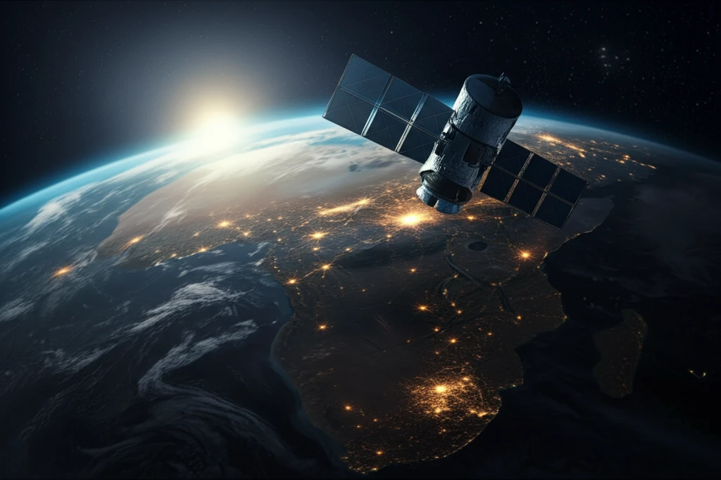 Satellite view of Africa at night, symbolizing economic growth and data analysis.