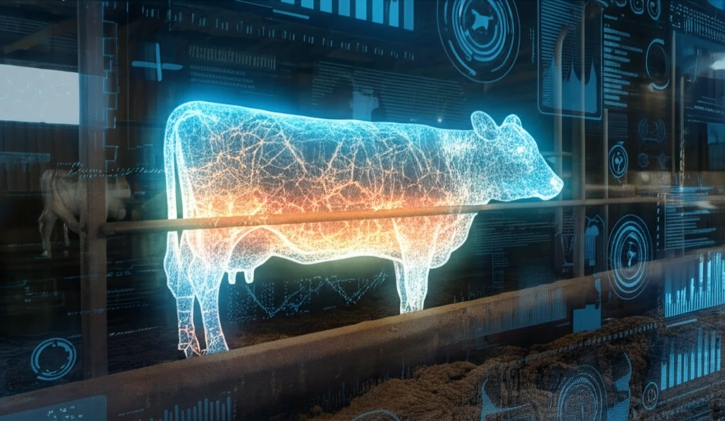Glowing, healthy cow on a dairy farm symbolizing fertility and modern science