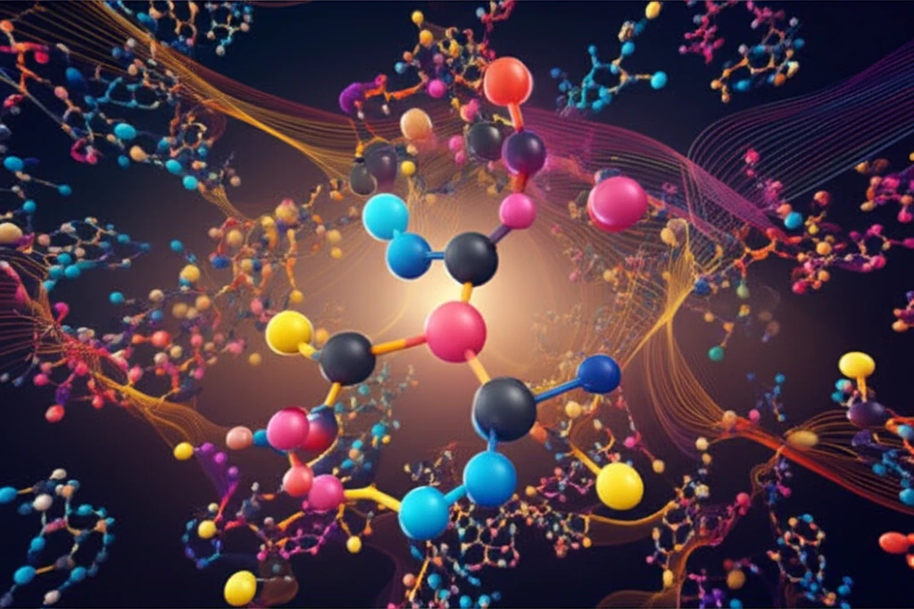 Interconnected molecules forming a vibrant web, symbolizing Suzuki coupling.
