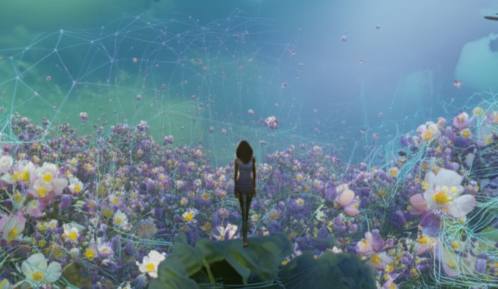 Woman confidently standing in a field of flowers, symbolizing freedom from stress urinary incontinence.