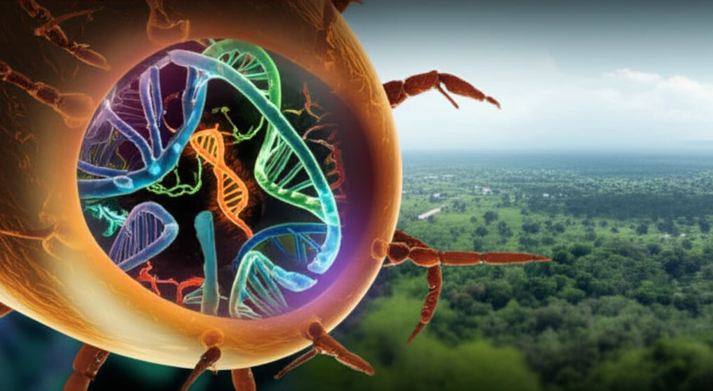 Microscopic view inside a tick showing cattle disease DNA in Benin landscape.
