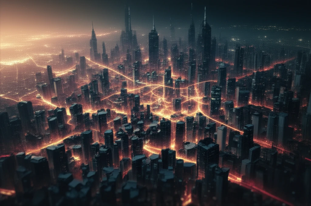 AI-optimized travel routes on a cityscape