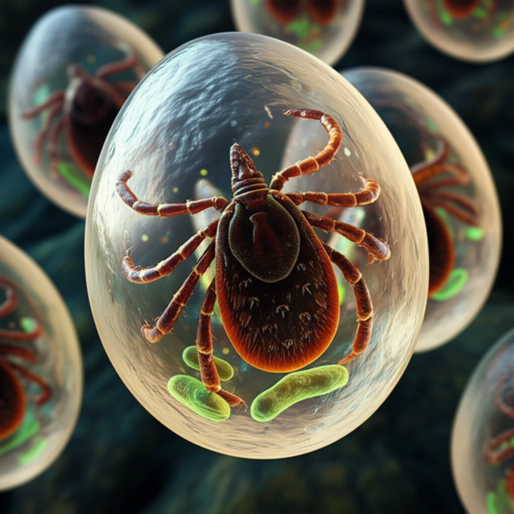 Glowing bacteria inside a tick egg