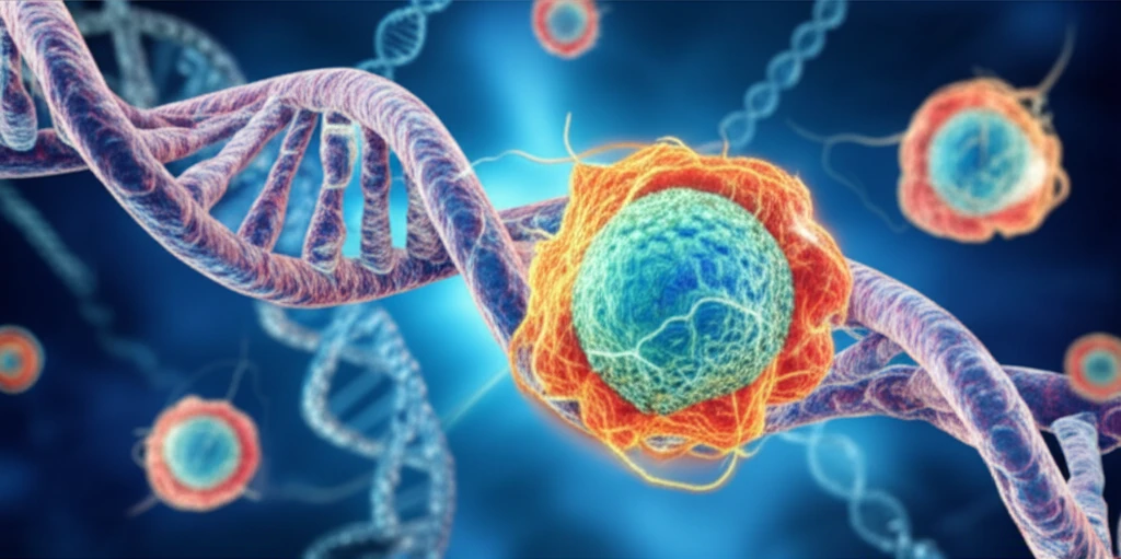 Microscopic view of cancer cells with highlighted p53 protein.