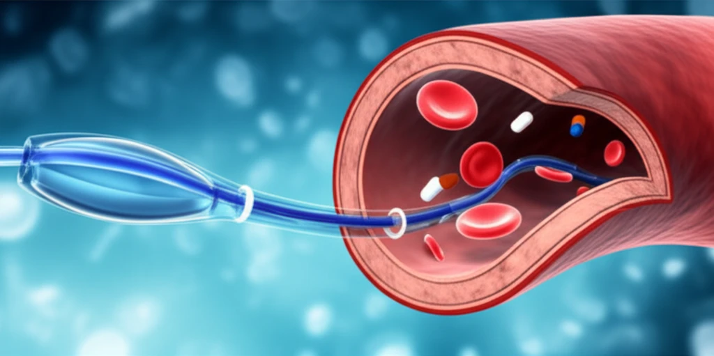 Illustration of tirofiban improving blood flow in a coronary artery