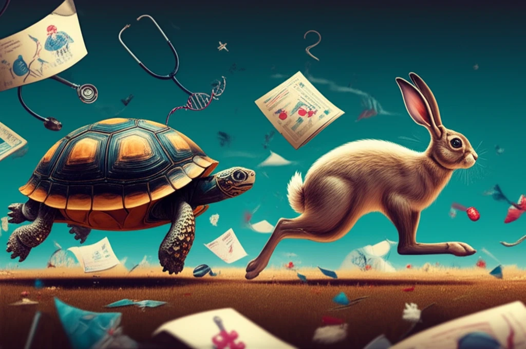 Tortoise and hare racing to represent slow and fast healthcare adoption.
