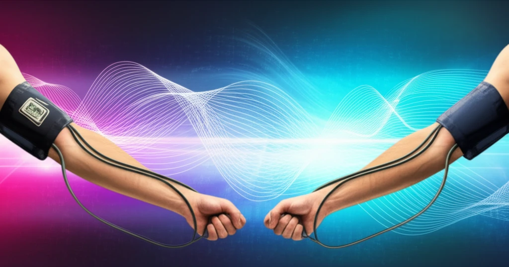 Blood pressure monitors on two arms, symbolizing equal measurement.