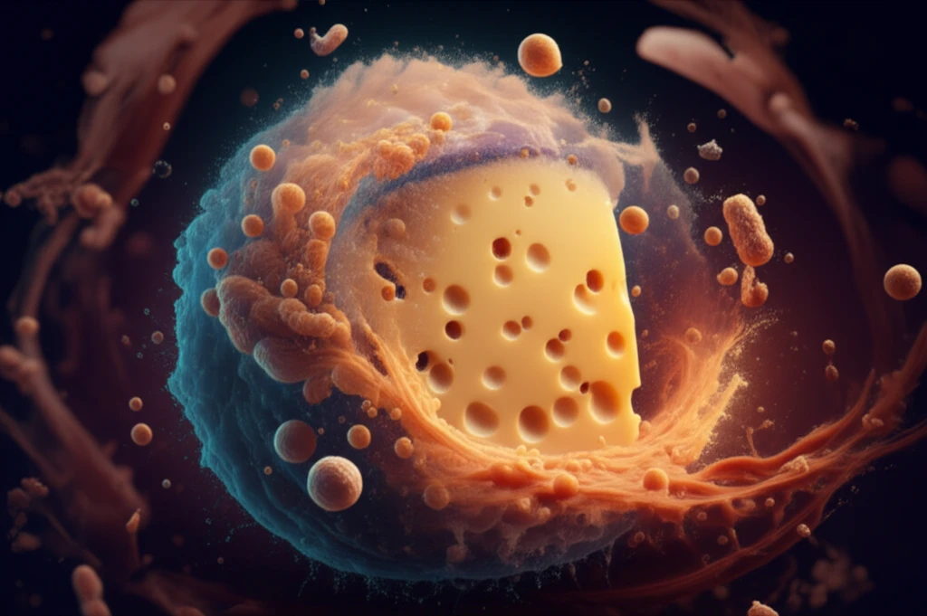 Cheese wheel formed from lactic acid bacteria and shrimp paste.