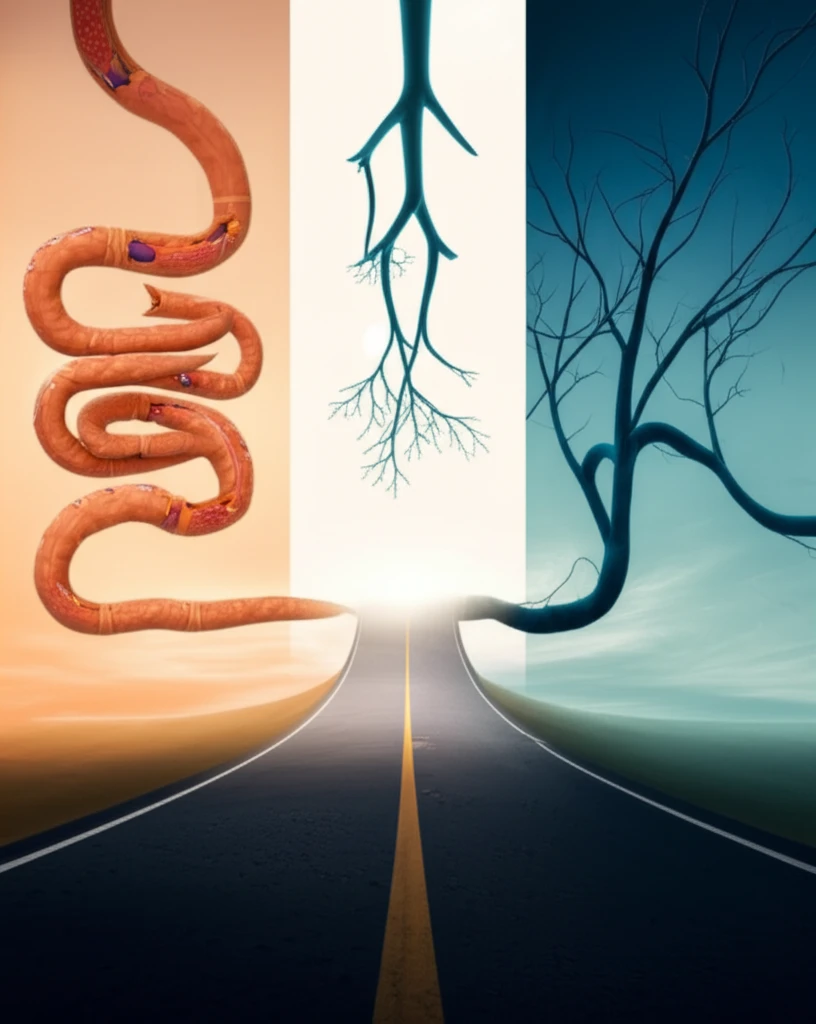 Symbolic representation of IBD, MS, and depression, highlighting the path to improved health and well-being.