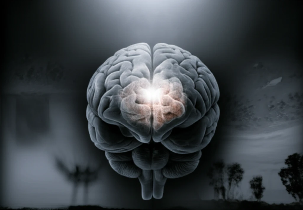 Brain with Spotlight: Surreal illustration representing self-attention in the brain.