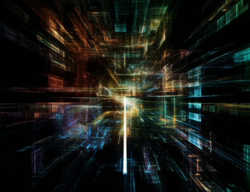 Data landscape with illuminated path representing feature selection.