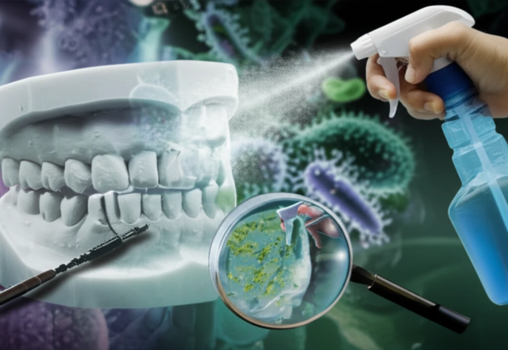 Dental stone model being disinfected.