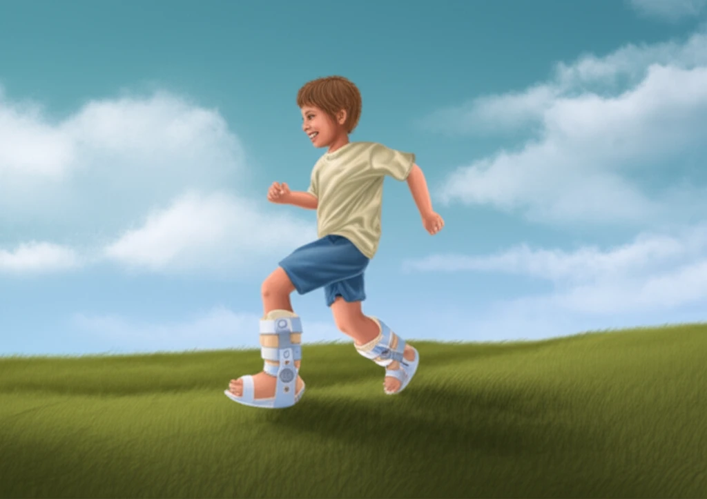 Child running freely, supported by Steenbeek brace.
