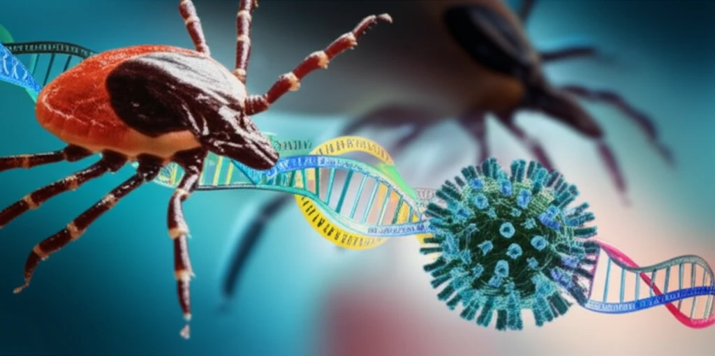 Illustration of viral genetic exchange within a tick cell.