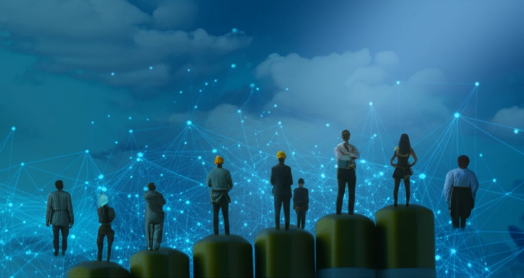 Diverse workers on equal platforms, symbolizing health equity in the workplace.