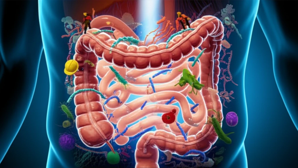 Surreal illustration of the gut microbiome's role in kidney stone prevention.