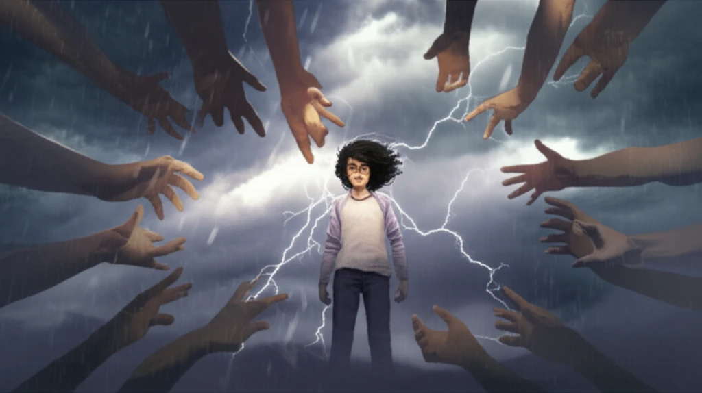 Teenager standing strong with supportive hands.