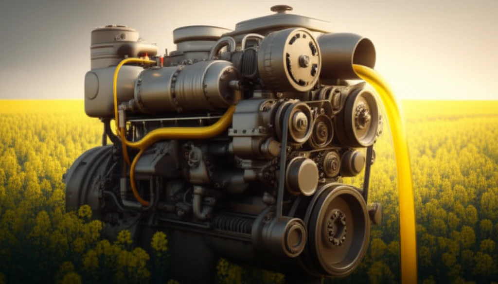 Diesel engine powered by mustard oil, surrounded by mustard fields.